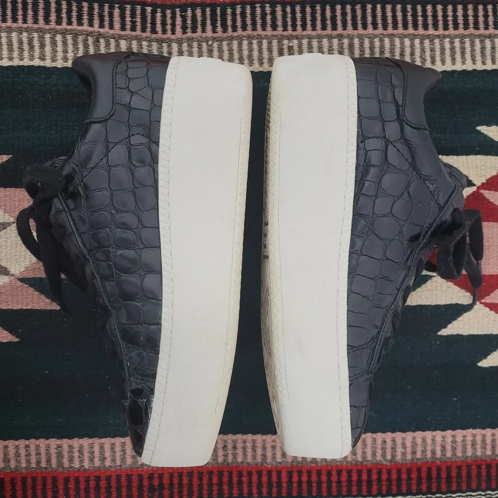 ASH Cult Platform Black Leather Sneakers‎ Size US 8 EU 38 Croc Embossed Low Top